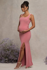 Blush Square Neck Maternity Maxi Dress with Split